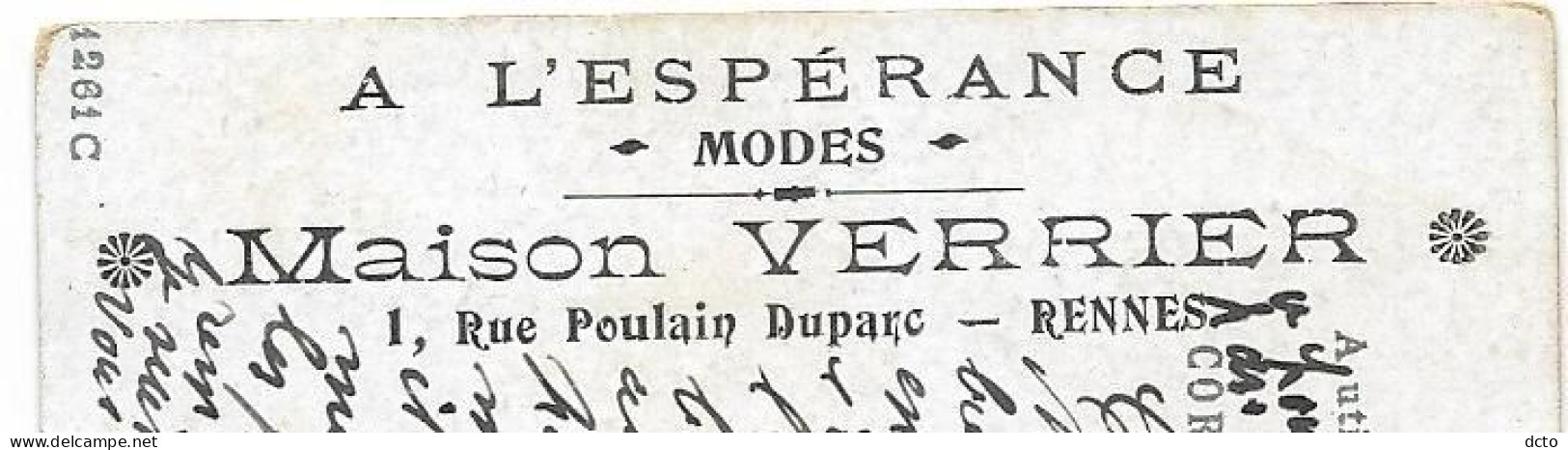 RENNES Pub A L'Espérance Modes Maison VERRIER 1 Rue Poulain Dupard, Envoi 1908 - Rennes