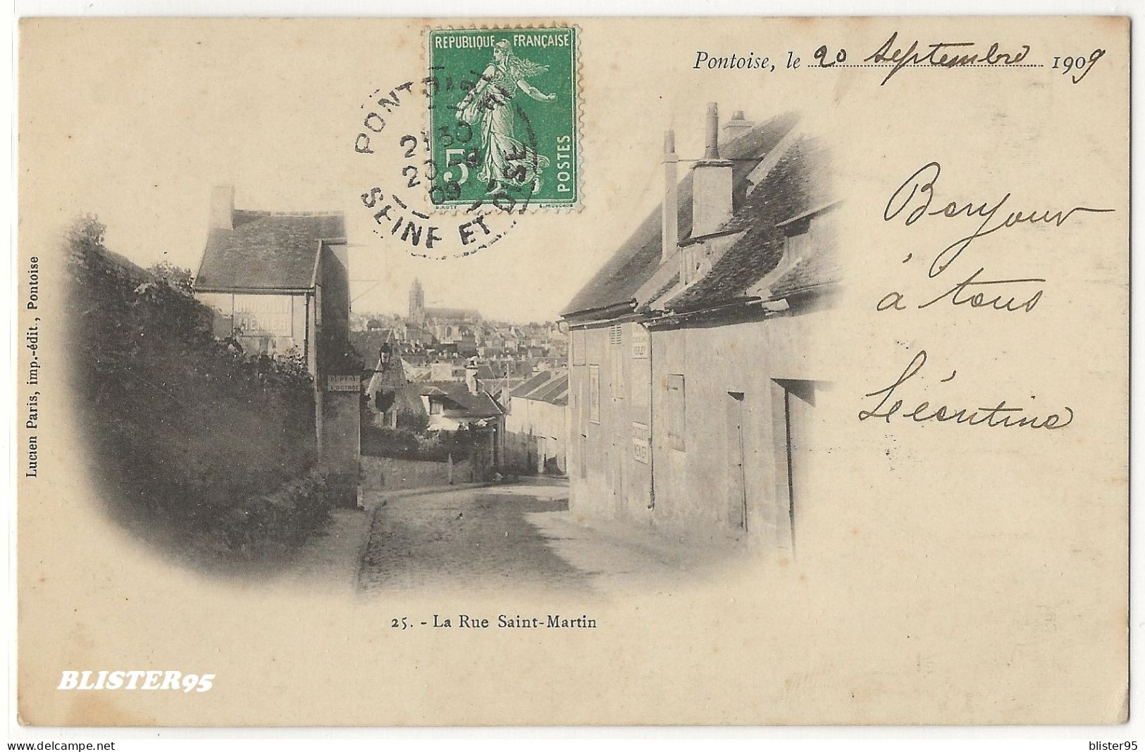 Pontoise (95) , Rue St Martin , Envoyée En 1909 - Pontoise