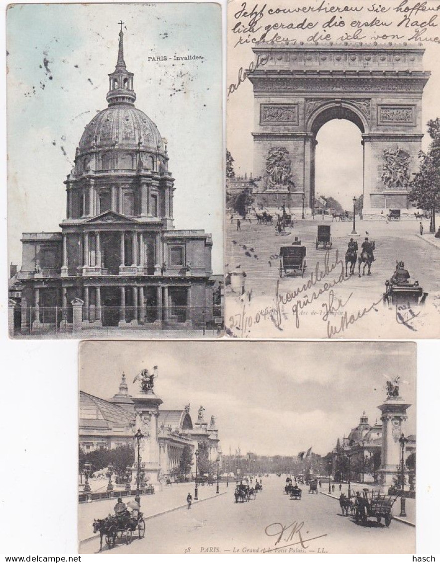 1850	467	Paris, L’Arc De Triomphe 1904 – Invalides - Le Grand Et Le Petit Palais (3 Cartes)(voir Coins, Voir Des Bords) - Altri Monumenti, Edifici