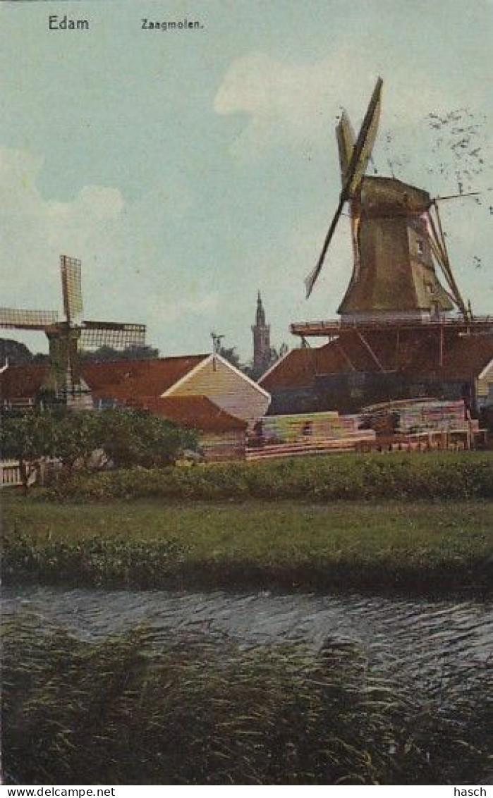 1850	415	Edam,  (verdwenen) Zaagmolen ‘s (poststempel 1909)(minuscule Vouwen In De Hoeken) - Edam