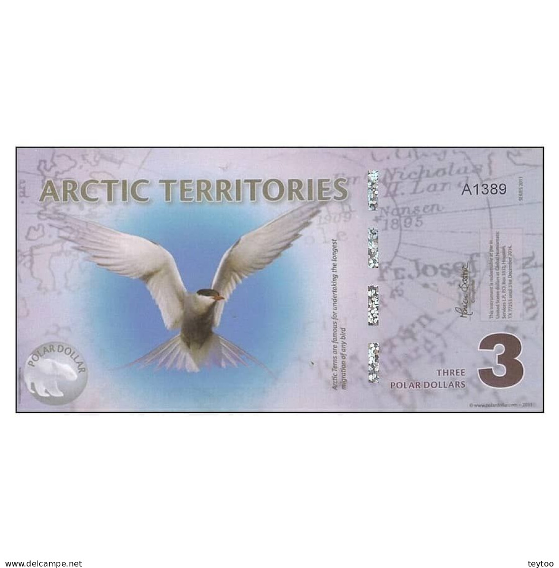 C0014# Territorios Árticos 2011 [BLL] 3 Dólar Polar (SC) - Specimen