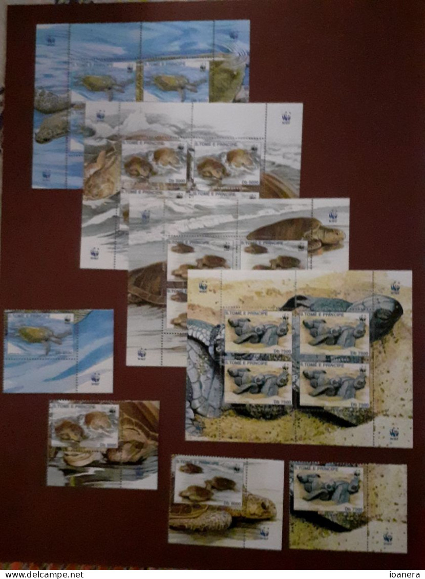 S. Tome E Principe 2001-Fauna,Turtle,series 4 Values And  Block Of 4x4 , Perforated , MNH , Mi 1899-1902 , 1899-1902KB - Sao Tome Et Principe
