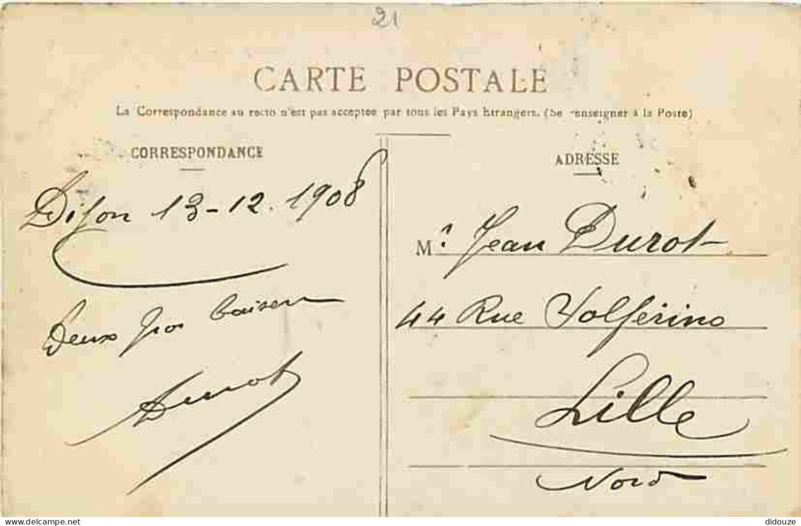 21 - Dijon - Square Darcy - Oblitération Ronde De 1908 - CPA - Voir Scans Recto-Verso - Dijon
