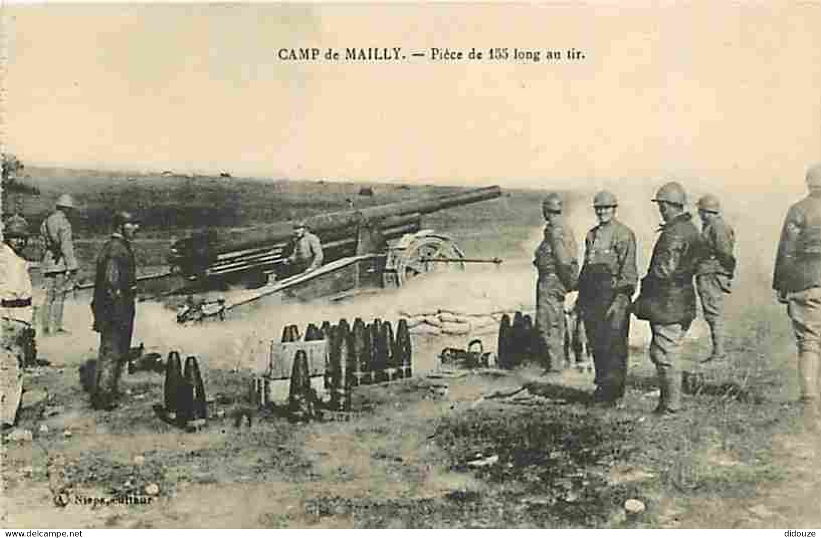 10 - Camp De Mailly - Pièce De 155 Long An Tir - Animée - Soldats - Militaria - Correspondance - CPA - Voir Scans Recto- - Mailly-le-Camp