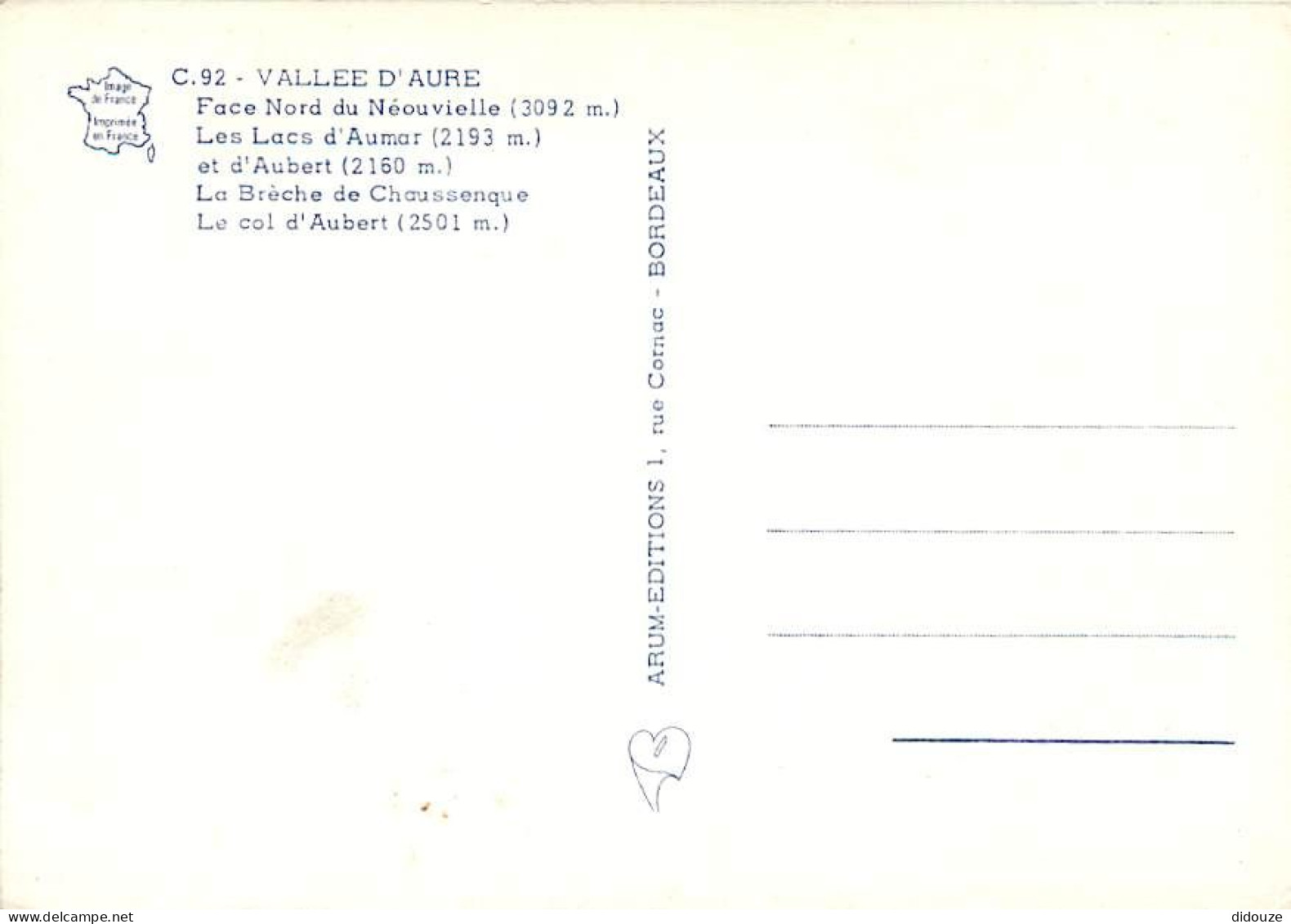 65 - Hautes Pyrénées - Vallée D'Aure - Face Nord Du Néouvielle (3092 M.) - Les Lacs D'Aumar (2193 M.) Et D'Aubert (2150  - Autres & Non Classés