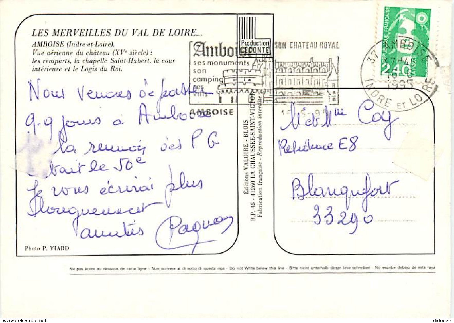 37 - Amboise - Le Château - Vue Aérienne - Flamme Postale De Amboise - CPM - Voir Scans Recto-Verso - Amboise