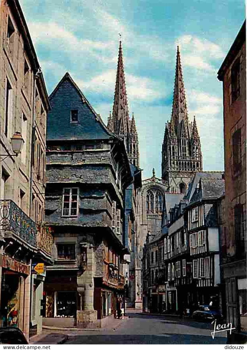 29 - Quimper - La Rue Kéréon - Les Vieilles Maisons - Les Flèches De La Cathédrale Saint Corentin - Carte Neuve - Voir S - Quimper