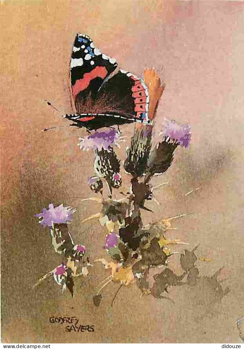 Animaux - Papillons - Godfrey Sayers - Red Admirai On Thistle - Fleurs - CPM - Voir Scans Recto-Verso - Papillons