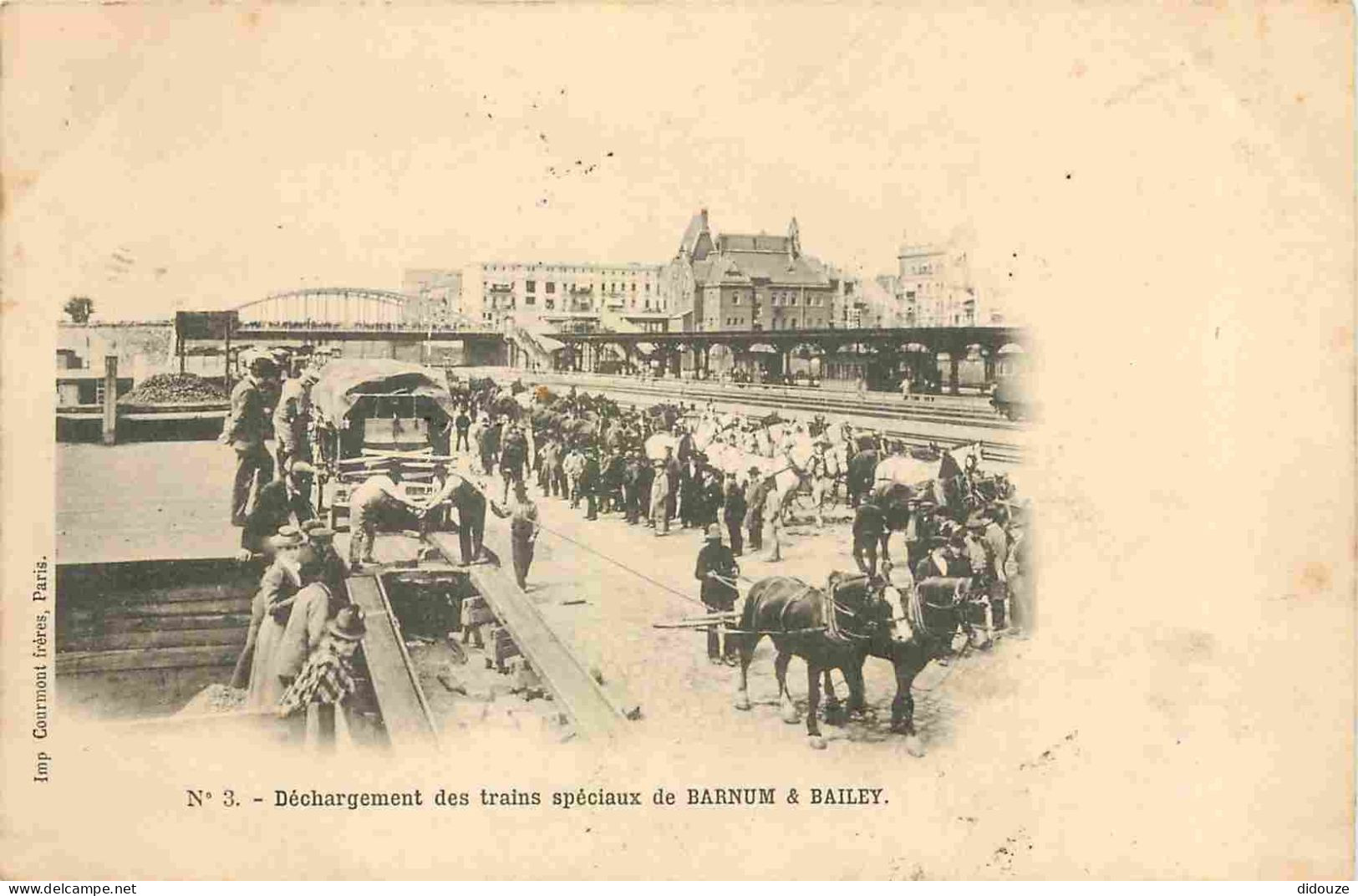 Cirque - Déchargement Des Trains Spéciaux De Barnum Et Bailey - Animée - Précurseur - CPA - Oblitération Ronde De 1902 - - Circus