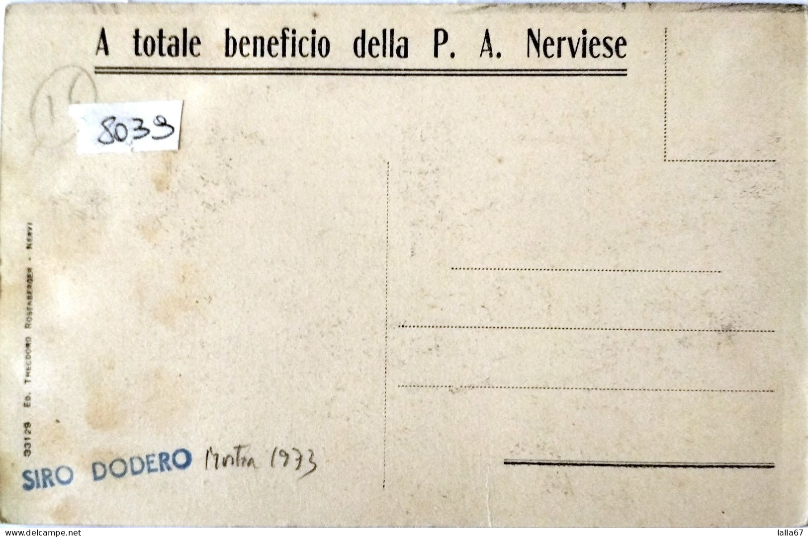 CARTOLINA FORMATO PICCOLO GENOVA NERVI PUBBLICA ASSISTENZA NERVIESE N. 8039 - Genova (Genoa)