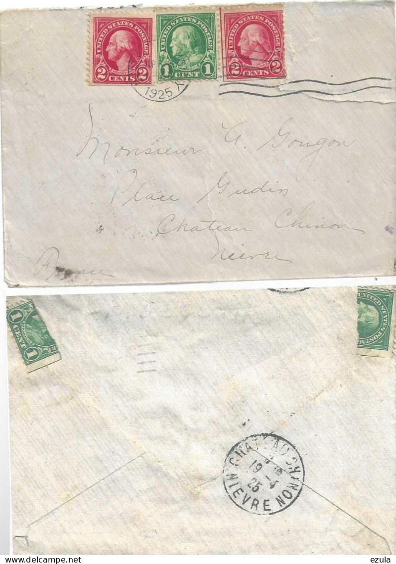 Lettre De New-york Pour La France CHATEAU-CHINON - Timbre Verso 1/2 Couper - Covers & Documents