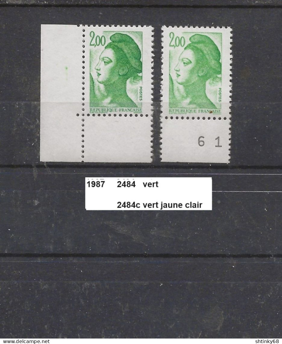 Variété De 1987 Neuf** Y&T N° 2484 Vert & 2484c Vert-jaune Clair - Unused Stamps
