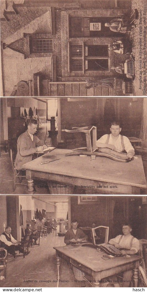 1859106 Aveugles Au  Travail à Exposition-Atelier De Cannage Des Chaises-Chaisiers Au Travail (3 Kaarten) - Sonstige & Ohne Zuordnung