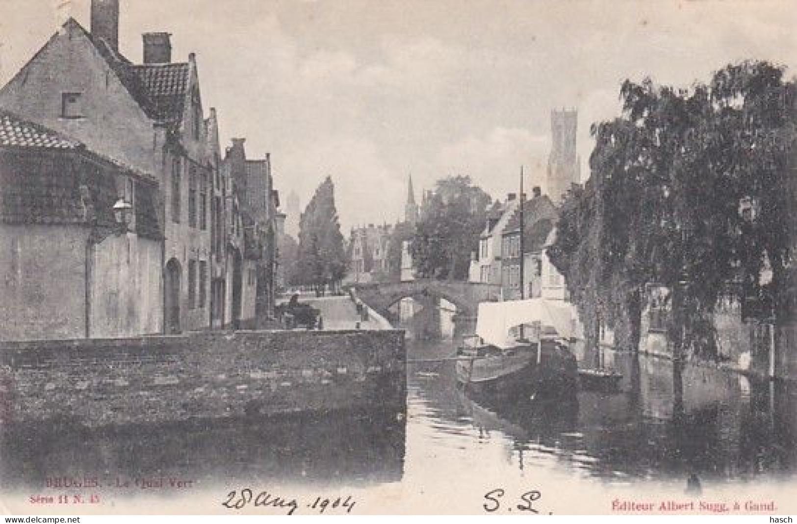1859	77	Bruges, Le Quai Vert. (obliteré 1904)(voir Coins, Gauche Haut Petite Déchirure) - Brugge