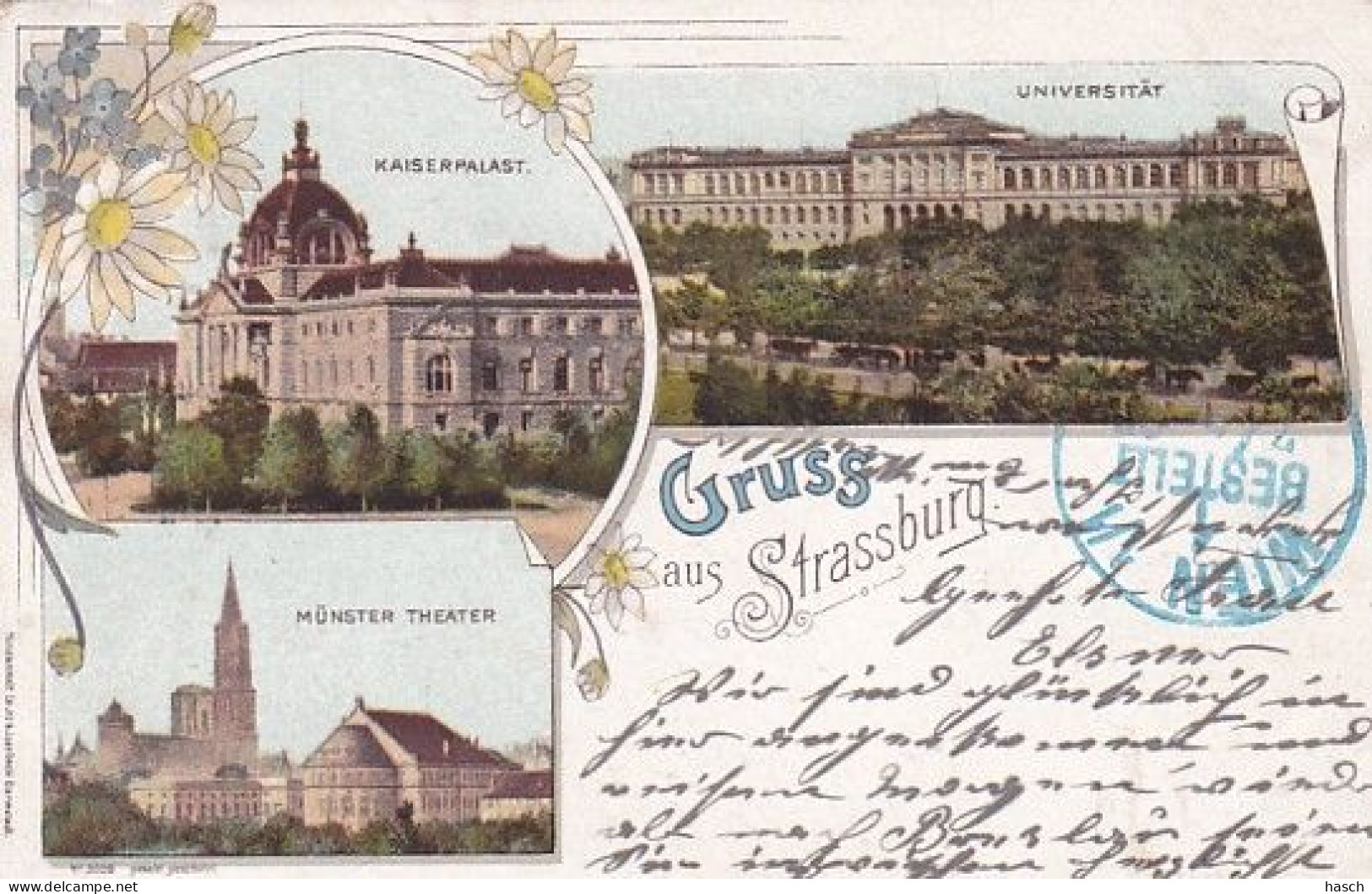 1859	55	Strassburg, Gruss Aus. (Stempel Im Blau WIEN, Besteld 5/5/1897 Pée) - Strasbourg
