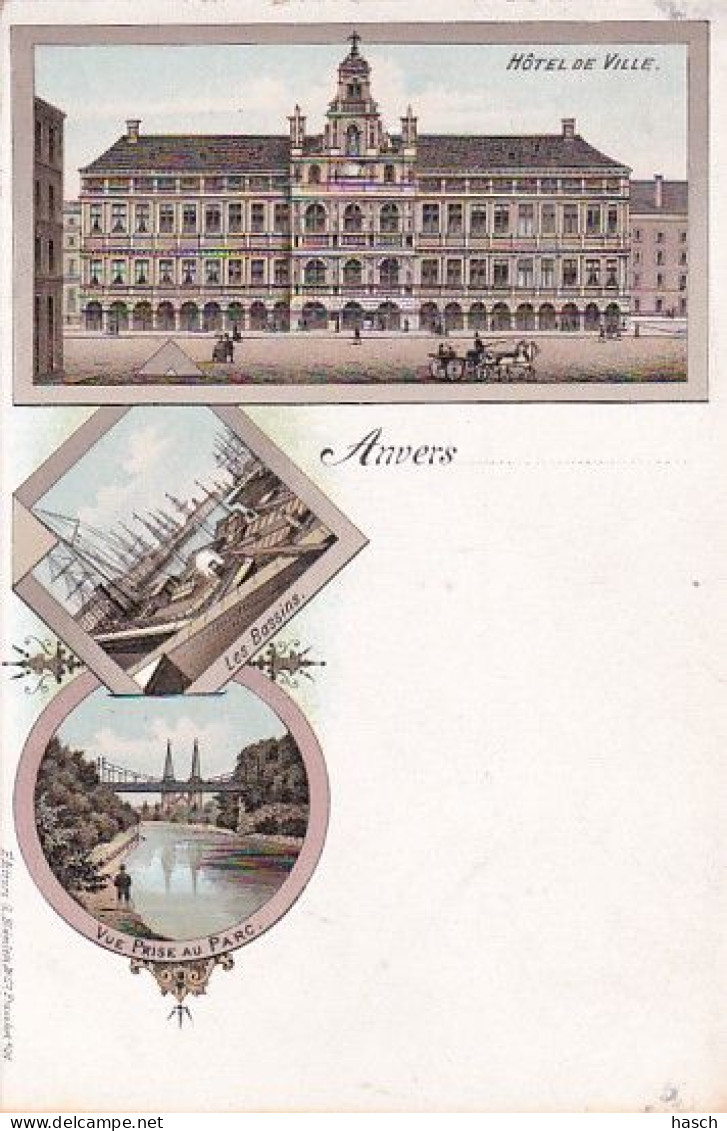 1859	28	Anvers, Hôtel De Ville-Les Bassins-Vue Prise Au Parc. - Antwerpen