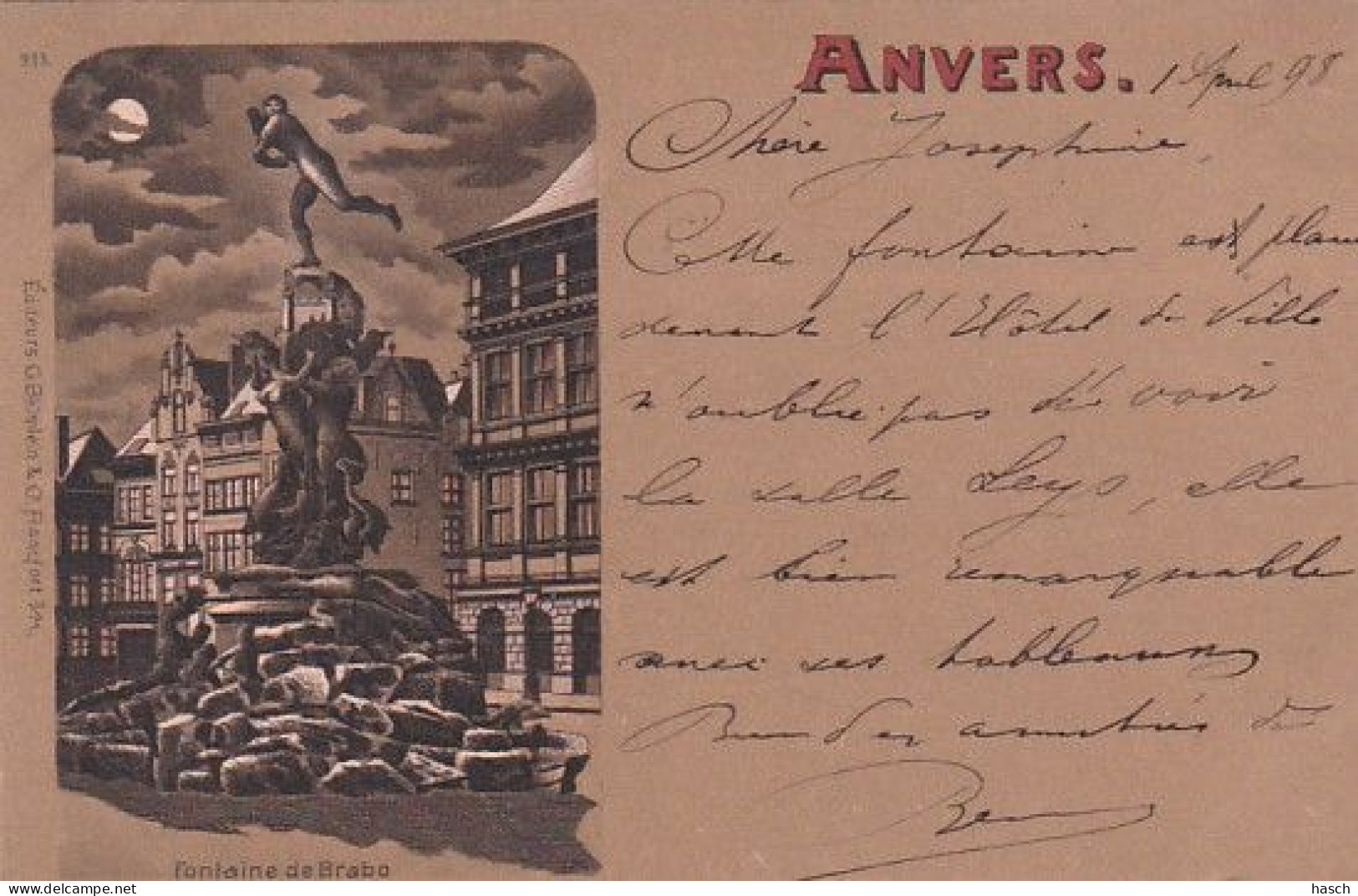 1859	25	Anvers, Fontaine De Brabo (poststempel 1898) - Antwerpen