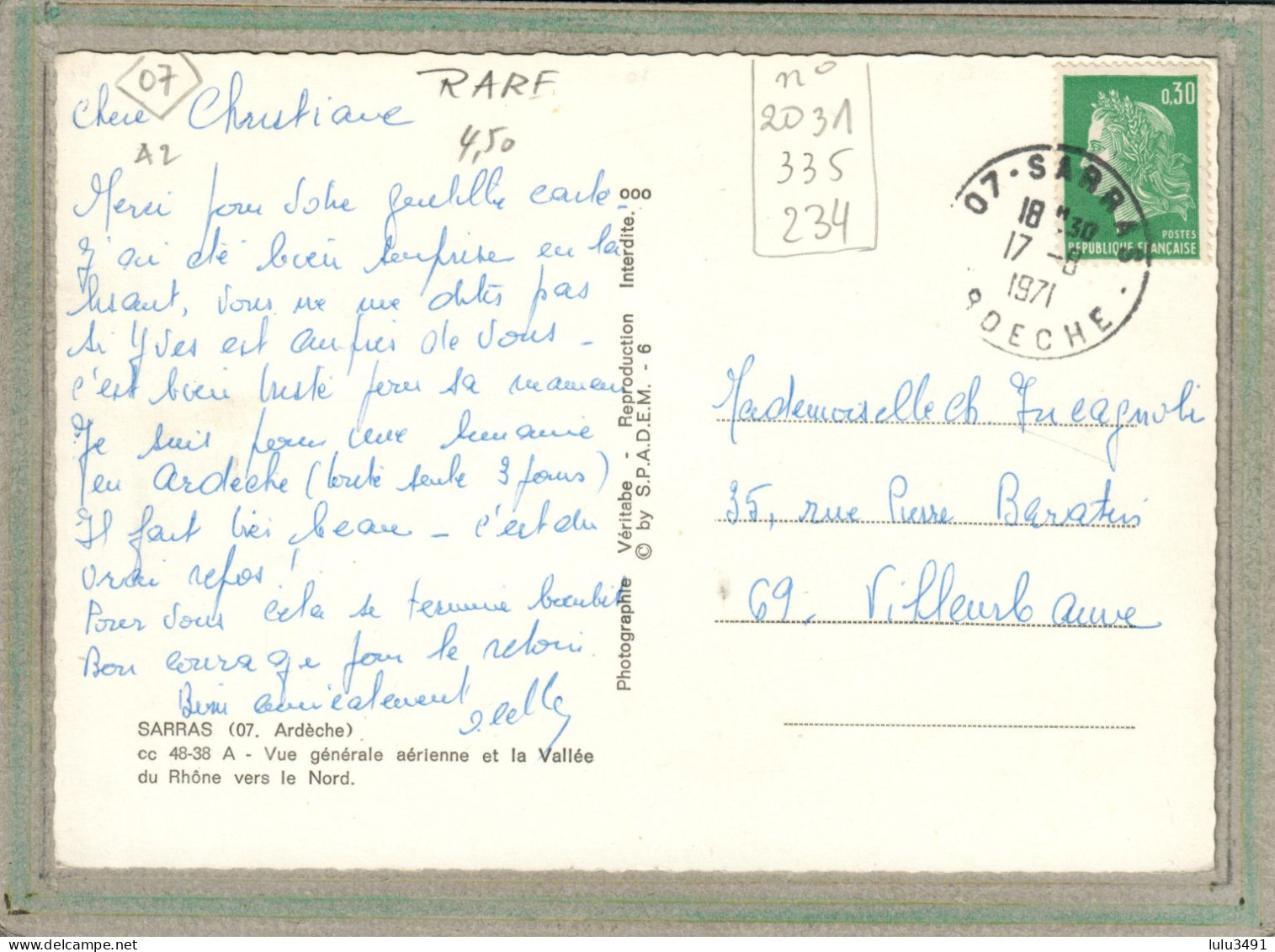 CPSM Dentelée (07) SARRAS - Vue Aérienne Du Bourg En 1971 - Carte Colorisée - Autres & Non Classés