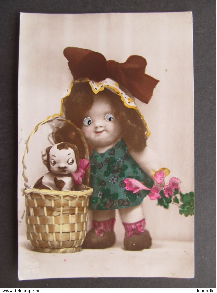AK Humor Puppe Doll Dog Mechanical Postcard Eyes  // P8934 - Humour