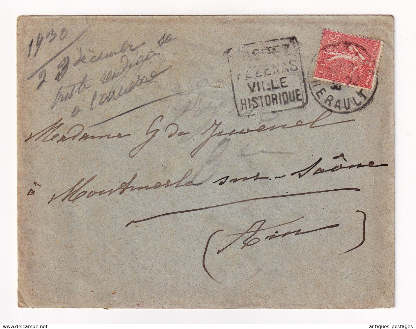 Lettre 1930 Pézenas Hérault Montmerle Ain Vignette Tuberculose + Correspondance - 1903-60 Sower - Ligned