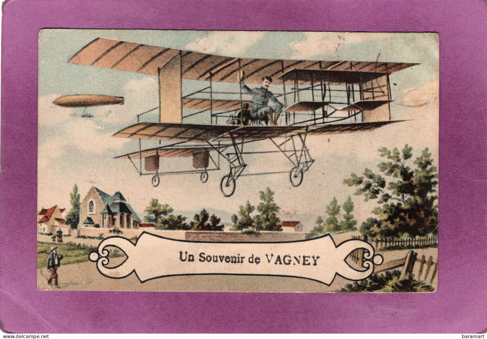 88 Un Souvenir De VAGNEY    Avion Et Dirigeable Dans Le Ciel - Autres & Non Classés