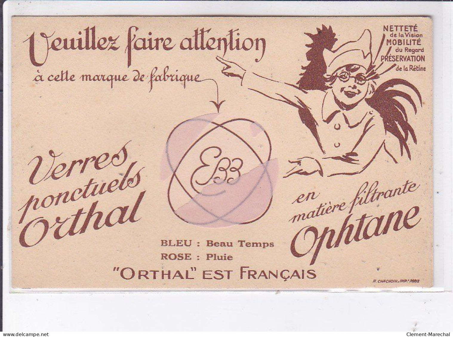 PUBLICITE : "Ophtane" Verres Ponctuels Orthal (opticien - Lunettes) - Très Bon état - Advertising