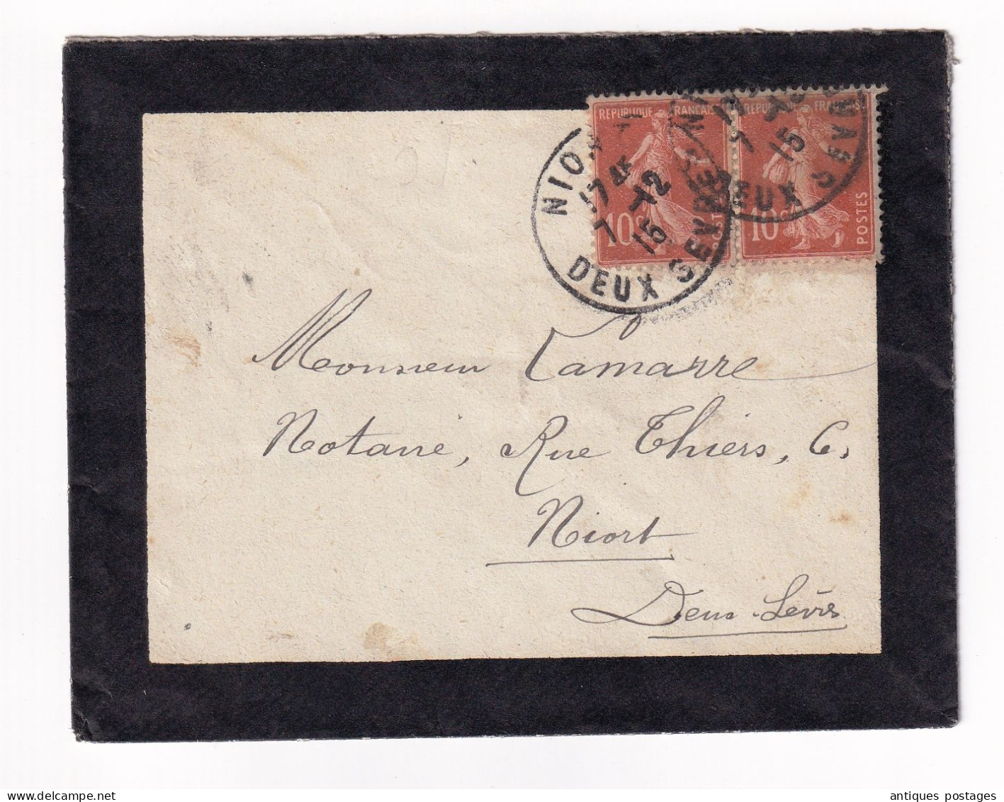 Lettre Niort Deux-Sèvre 7 Décembre 1915 Paire De Semeuse - 1906-38 Säerin, Untergrund Glatt