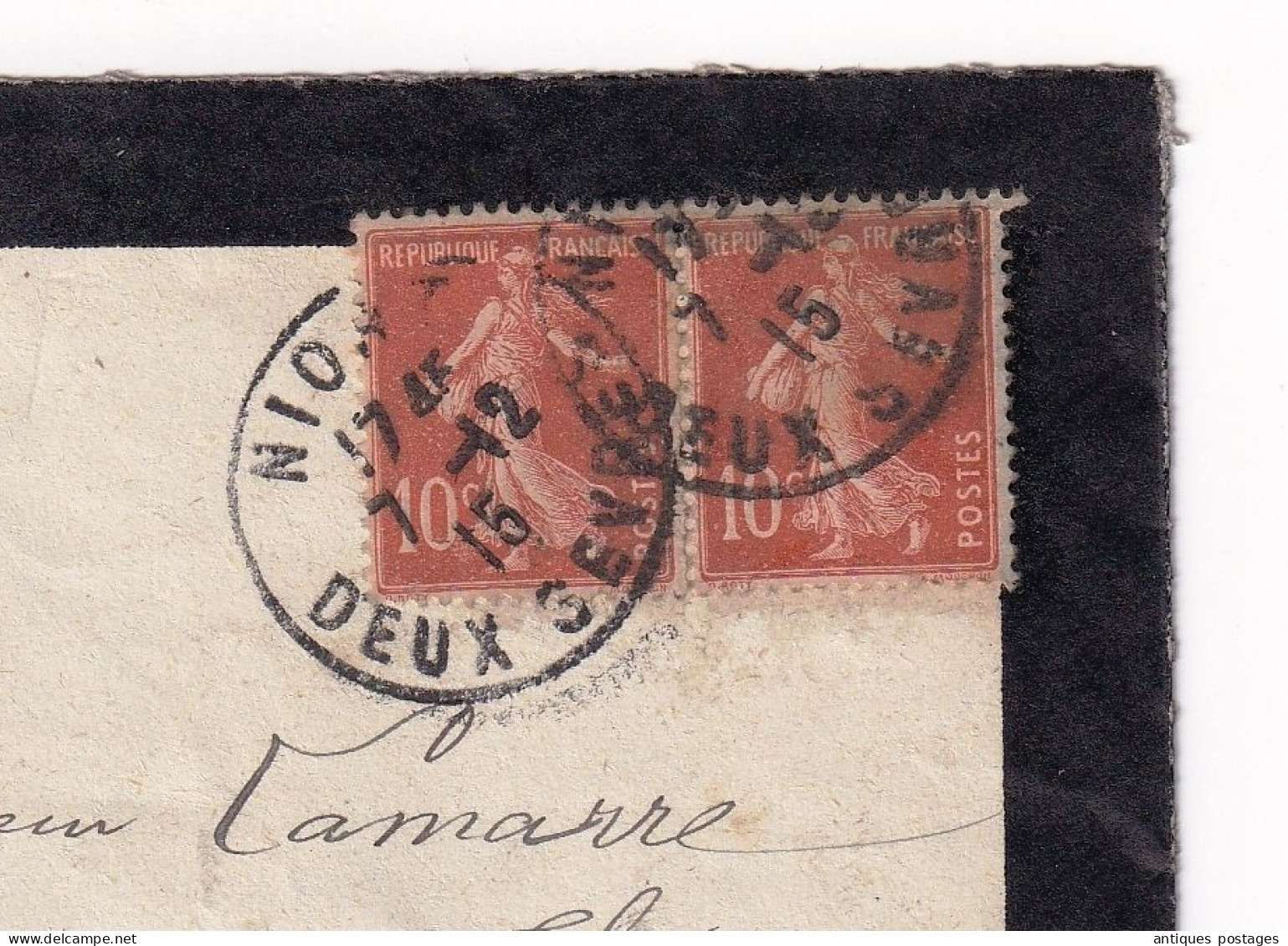 Lettre Niort Deux-Sèvre 7 Décembre 1915 Paire De Semeuse - 1906-38 Sower - Cameo