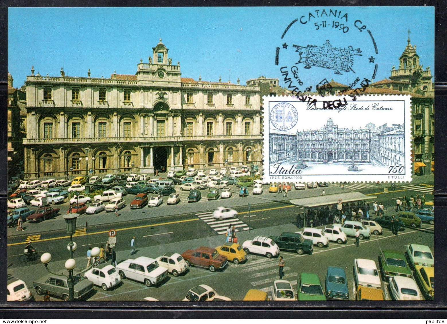 REPUBBLICA ITALY REPUBLIC 1990 SCUOLE D'ITALIA UNIVERSITÀ DEGLI STUDI CATANIA LIRE 750 CARTOLINA MAXI MAXIMUM CARD - Cartes-Maximum (CM)