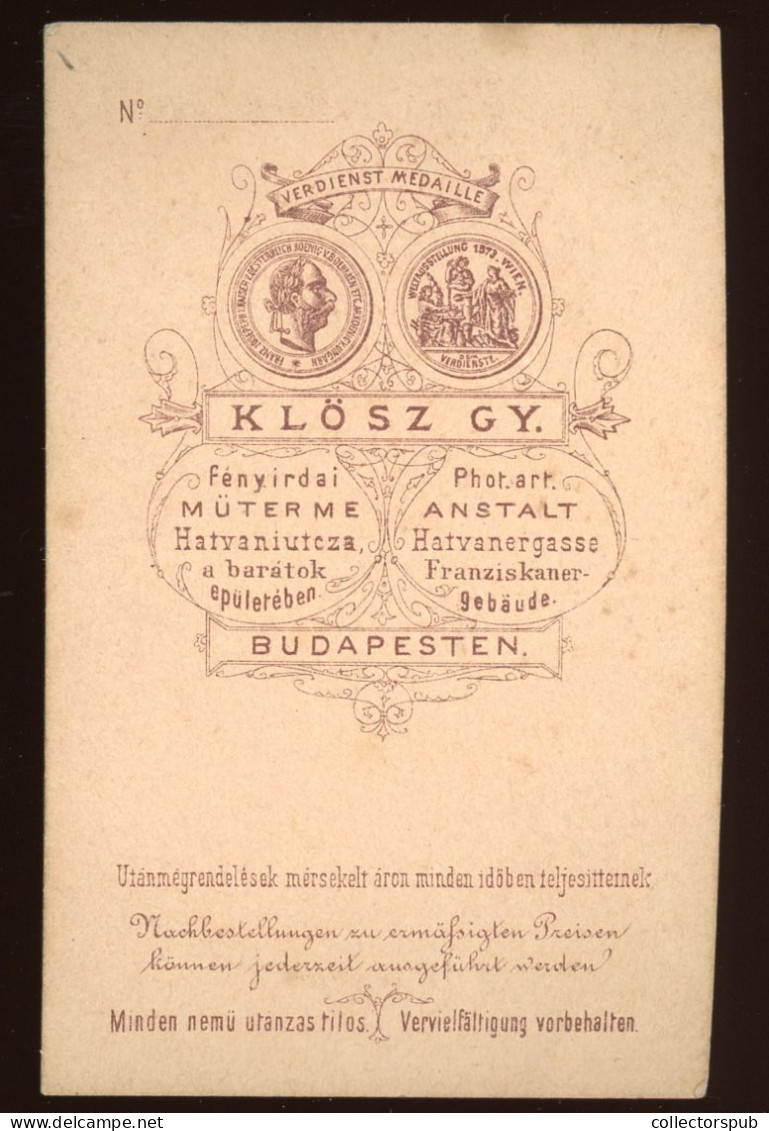 HUNGARY Budapest, Klösz 1880 Ca.   Nice Cdv Photo - Anciennes (Av. 1900)