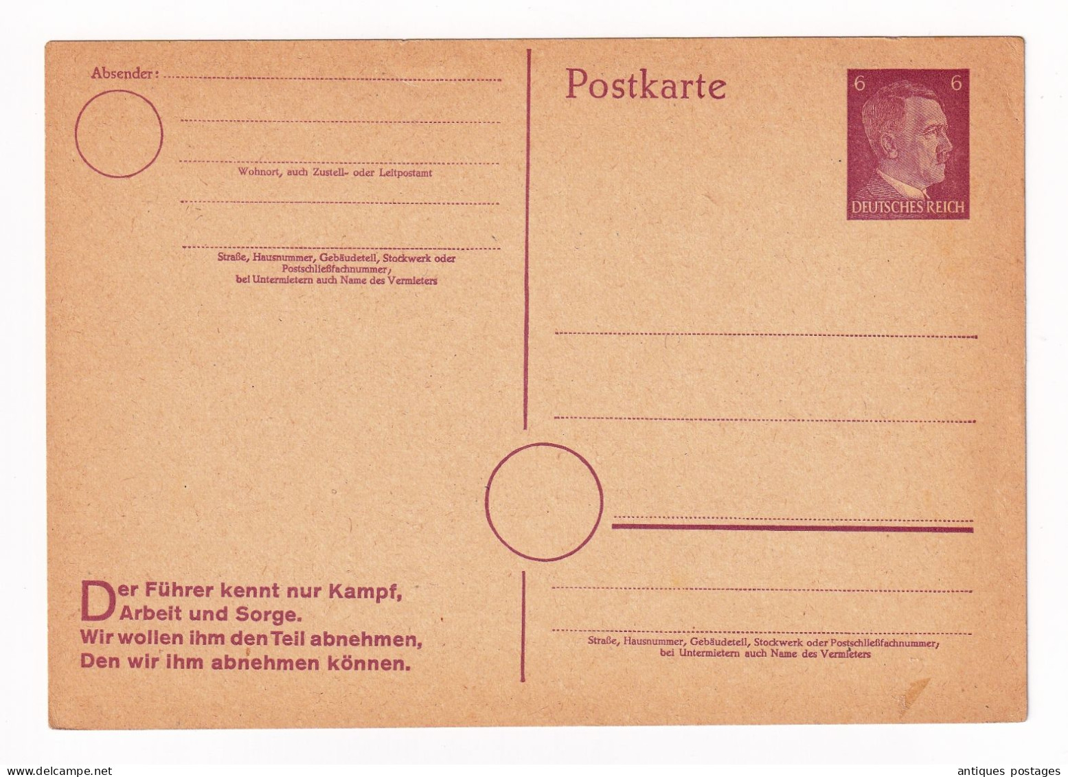 Postkarte Adolf Hitler Allemagne Deutschland Entier Postal Deutsches Reich - Postcards