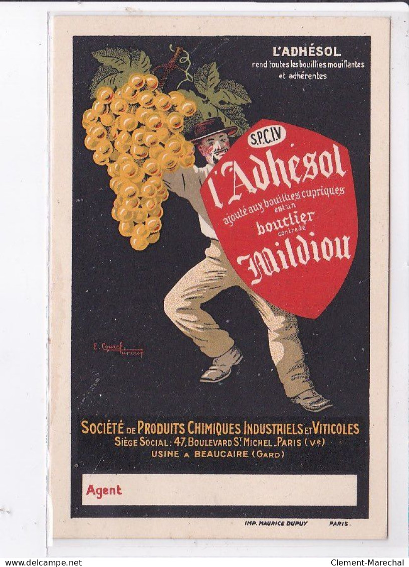 PUBLICITE : L'Adhésol - Produits Chimiques - Engrais - Vins - Vigne - Usine à Beaucaire (Gard) - Très Bon état - Publicité