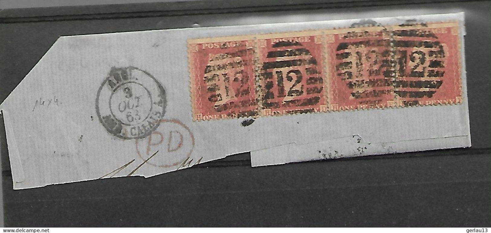 GRANDE BRETAGNE   N°14 X 4  SUR FRAGMENT - Used Stamps