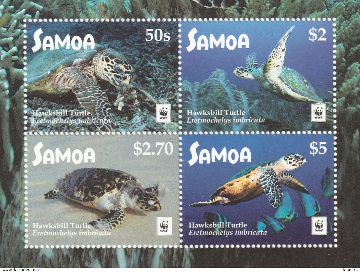 Samoa 2016 - WWF , Fauna , Reptiles , Turtles , Block 4 Values , Perforated , MNH , Mi.Bl1352-1355KB - Samoa (Staat)