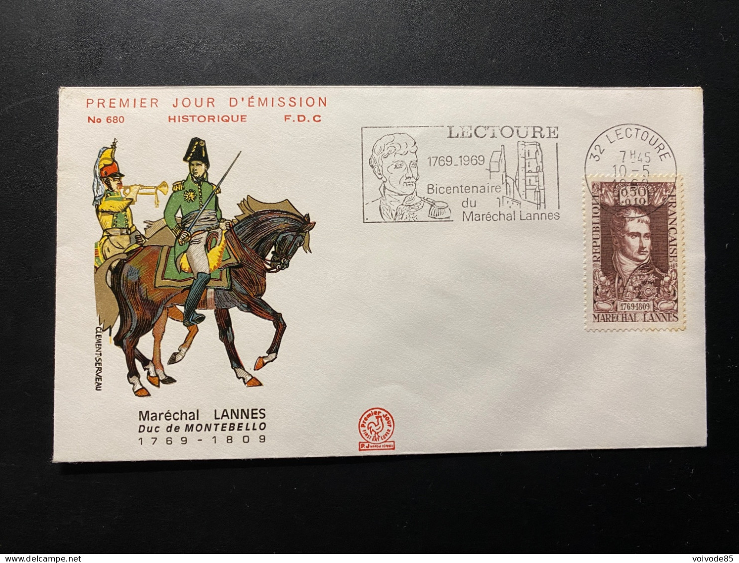 Enveloppe 1er Jour "Maréchal Lannes - Duc De Montebello " 10/05/1969 - Flamme - 1593 - Historique N° 680 - 1960-1969