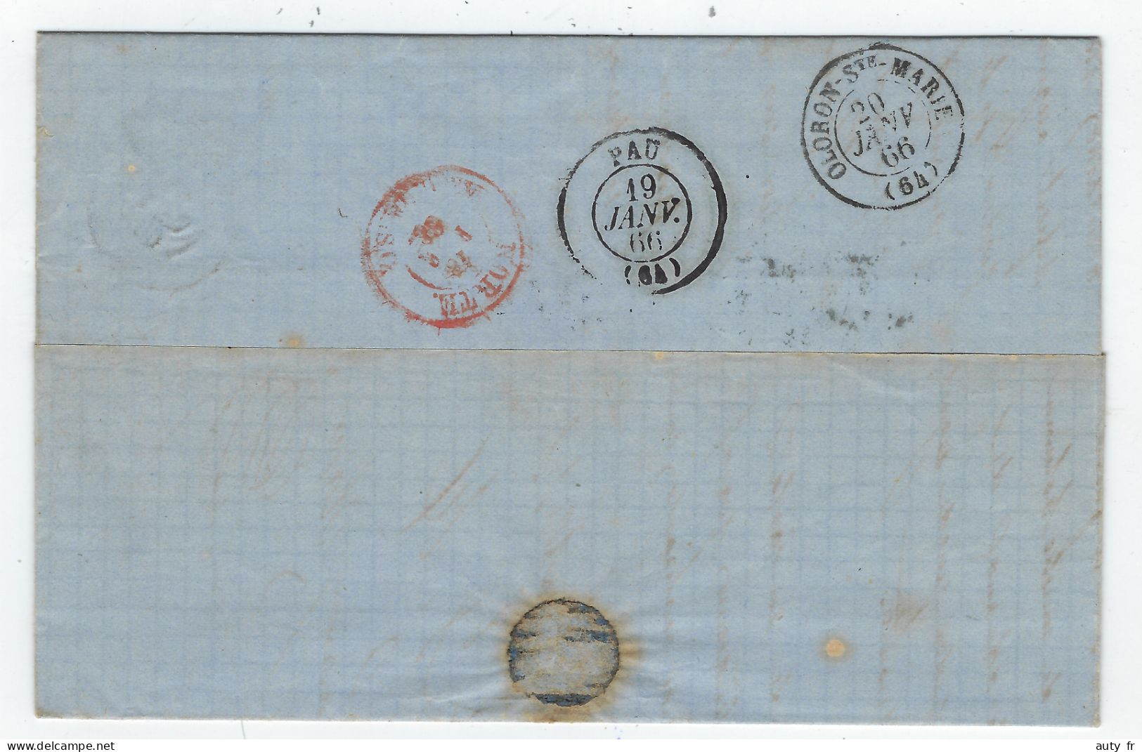 Lettre De Zaragoza 1866 Pour Oloron France - Bande De 3 Timbres - Covers & Documents