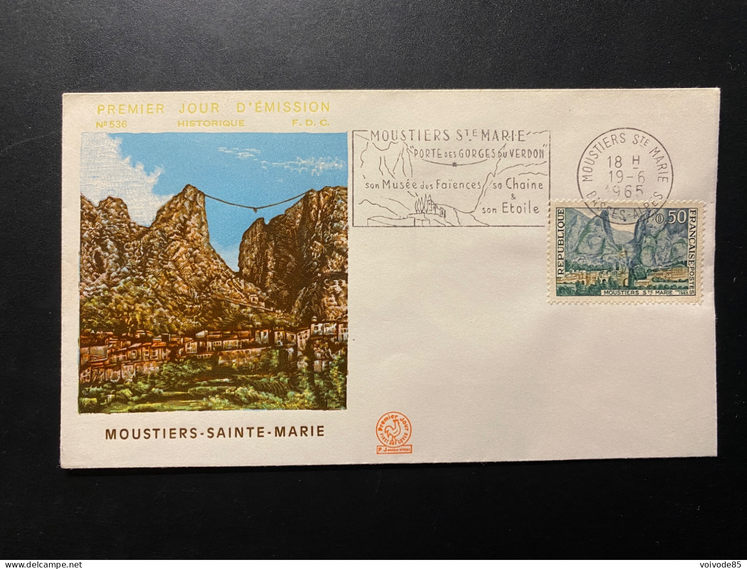 Enveloppe 1er Jour "Moutiers Sainte Marie" 19/06/1965 - Flamme - 1436 - Historique N° 536 - 1960-1969