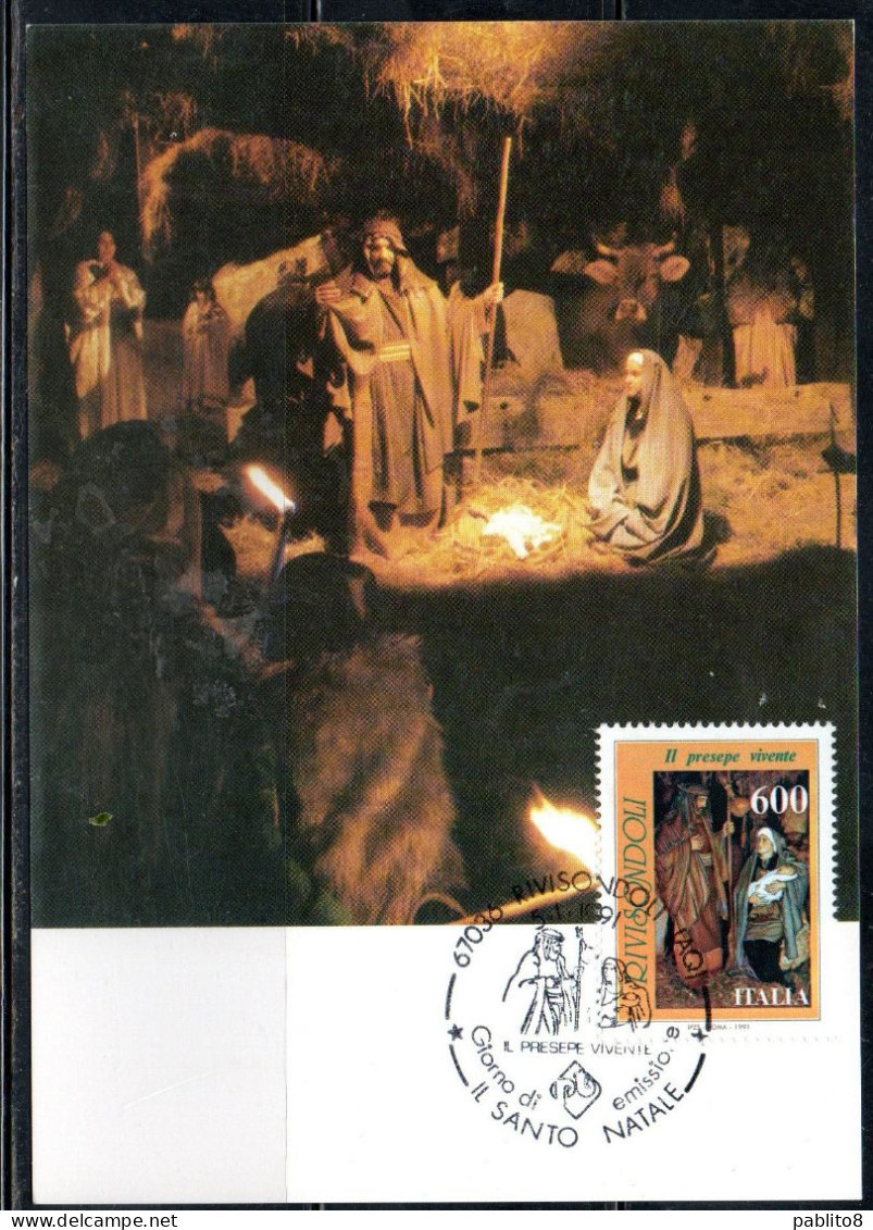 ITALIA REPUBBLICA ITALY REPUBLIC 1991 NATALE CHRISTMAS NOEL WEIHNACHTEN NAVIDAD LIRE 600 CARTOLINA MAXI MAXIMUM CARD - Cartes-Maximum (CM)
