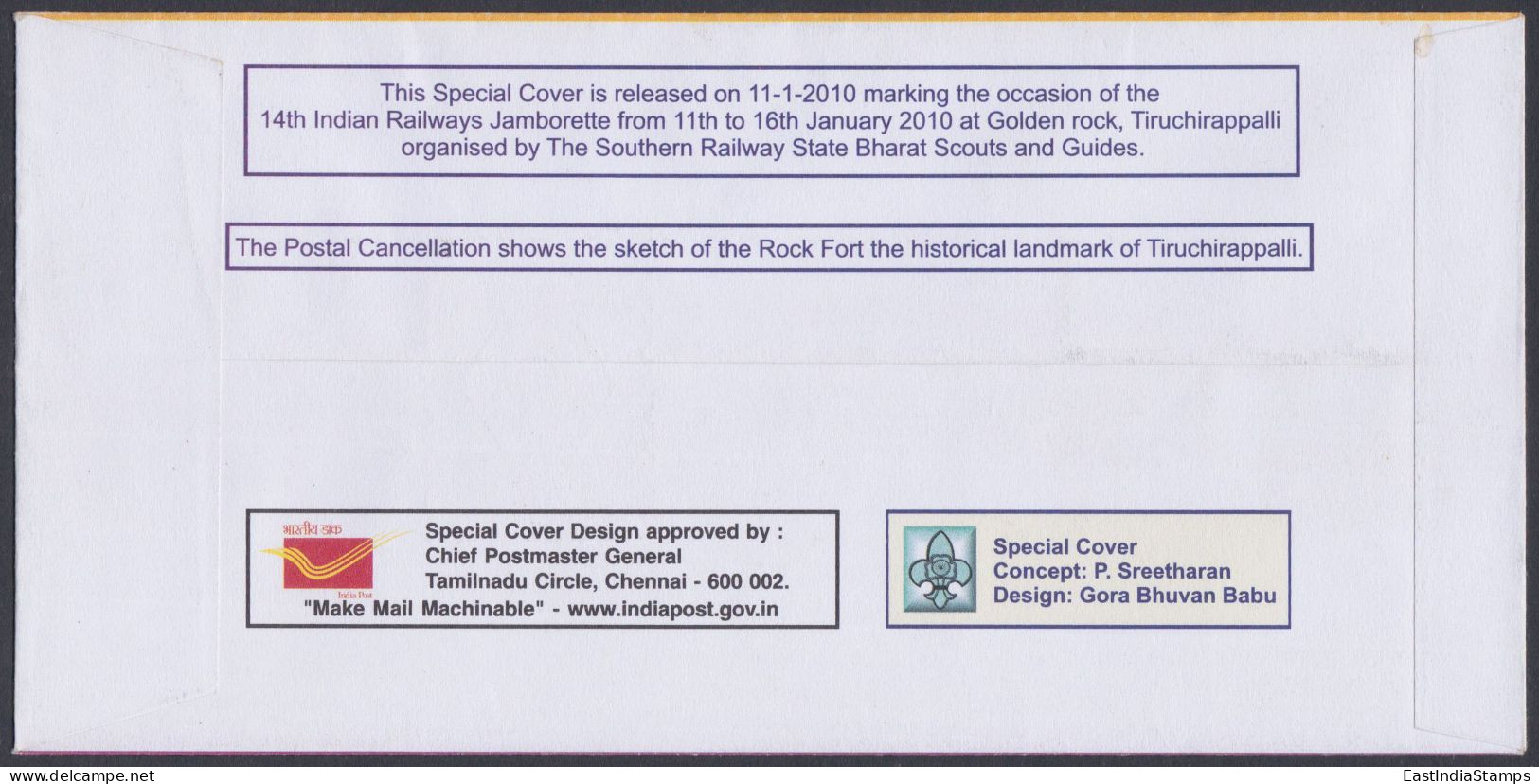 Inde India 2010 Special Cover Indian Railway Jamboree, Scout, Scouts, Scouting, Girl Guides, Railways Pictorial Postmark - Brieven En Documenten