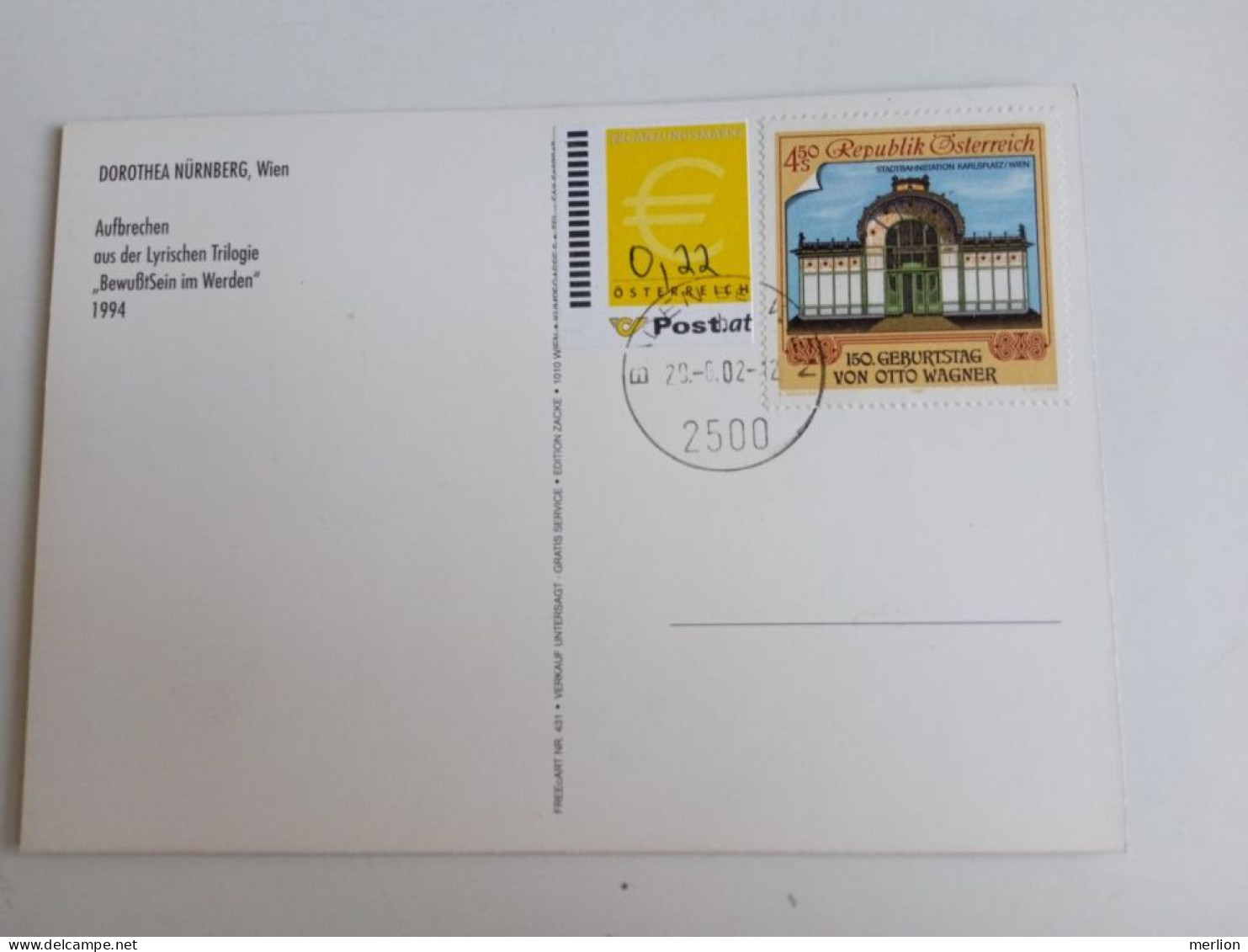 D203014  Österreich   Postkarte Vom 29.06.2002 Mit Ergänzungsmarke € 0,22  Mit Stempel  Baden Bei Wien - Cartas & Documentos