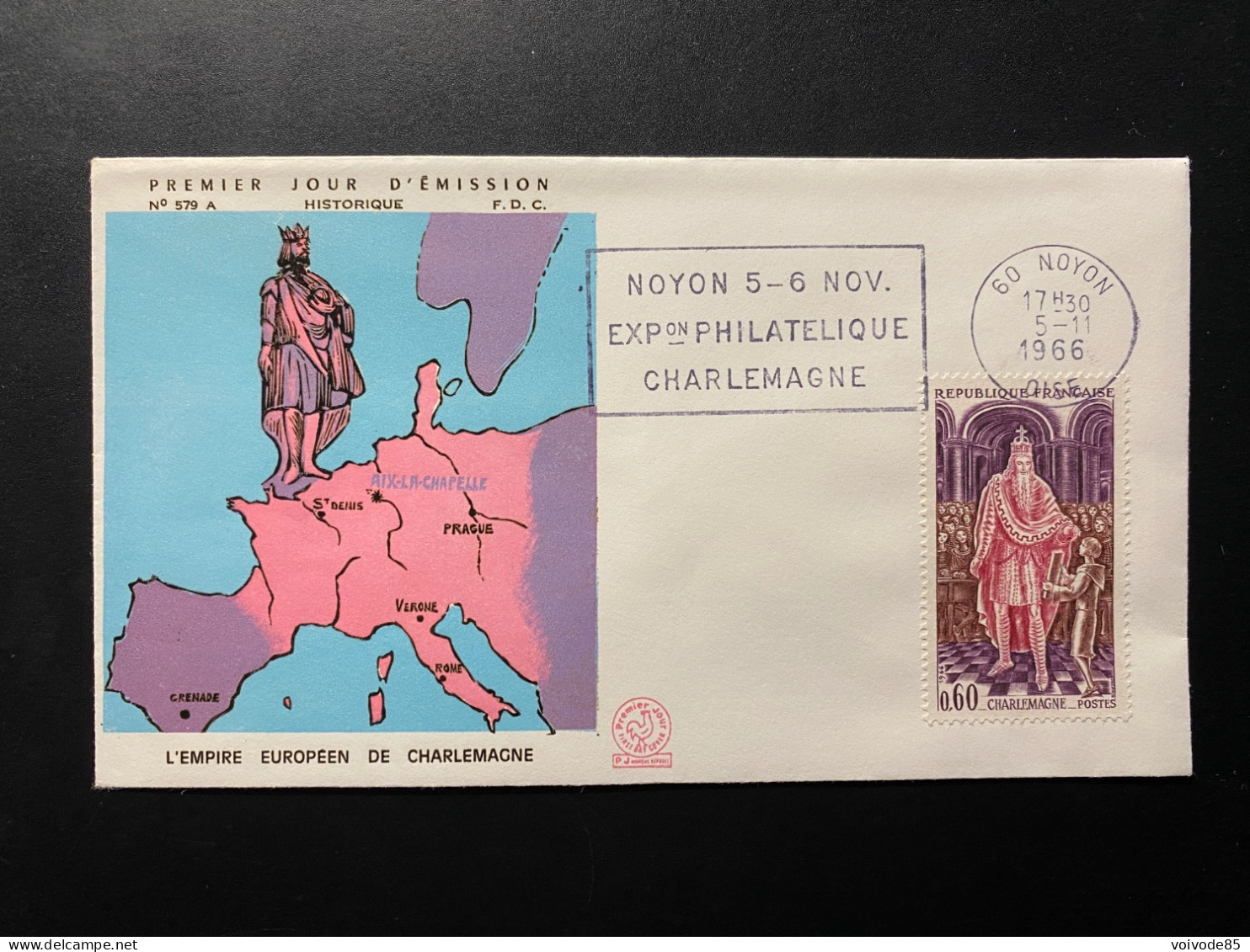 Enveloppe 1er Jour "Charlemagne" 05/11/1966 - Flamme - 1497 - Historique N° 579A - 1960-1969