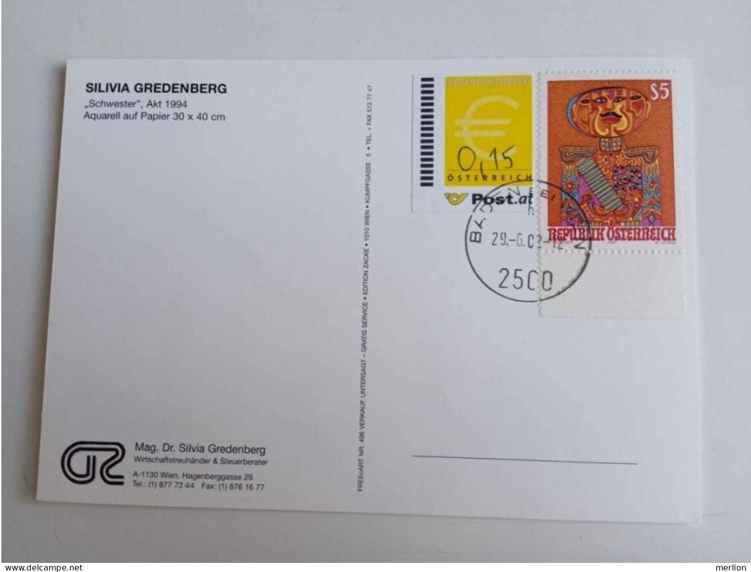 D203015  Österreich   Postkarte Vom 29.06.2002 Mit Ergänzungsmarke € 0,15  Mit Stempel  Baden Bei Wien - Lettres & Documents