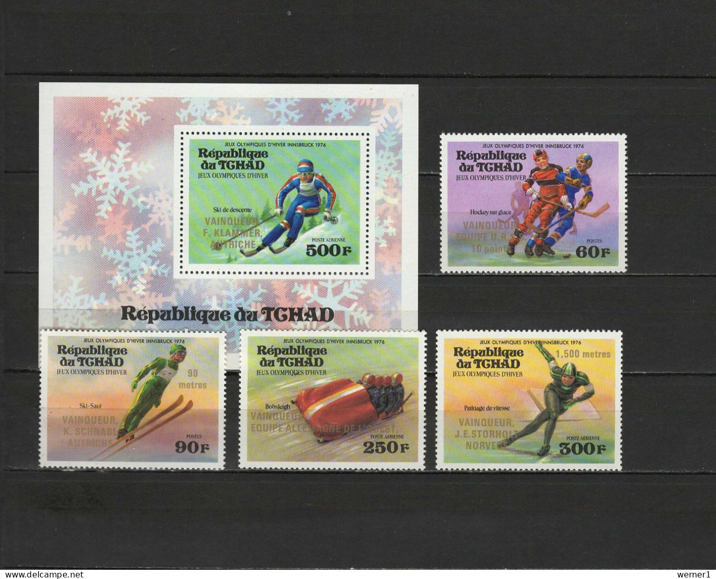 Chad - Tchad 1976 Olympic Games Innsbruck Set Of 4 + S/s With Winners Overprint In Gold MNH -scarce- - Winter 1976: Innsbruck