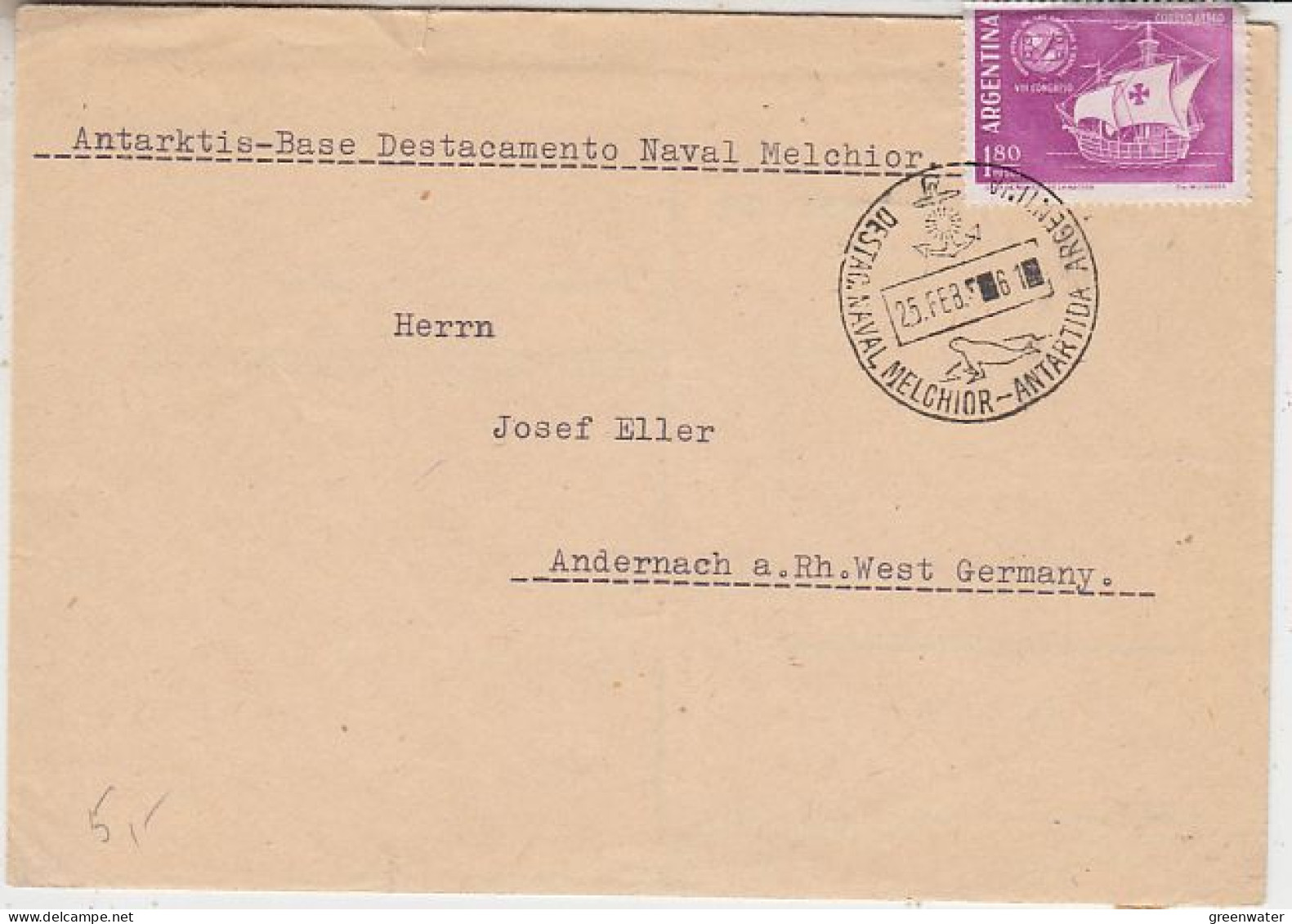 Argentina Base Melchior Cover Send To Andernach / Germany Ca Mechior 25 FEB  19-6 (59866) - Bases Antarctiques