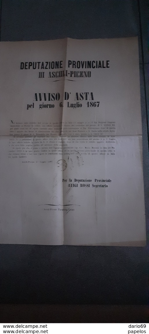 1867 AVVISO D'ASTA ASCOLI PICENO - Affiches