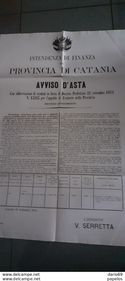 1874  CATANIA  AVVISO D'ASTA - Posters