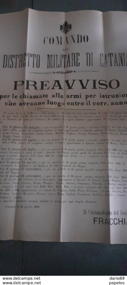 1888 COMANDO  DISTRETTO MILITARE DI CATANIA - Plakate