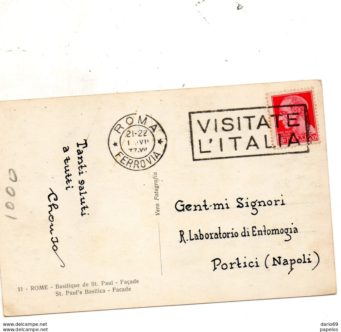 1937 CARTOLINA CON ANNULLO ROMA S. PAOLO - Otros Monumentos Y Edificios