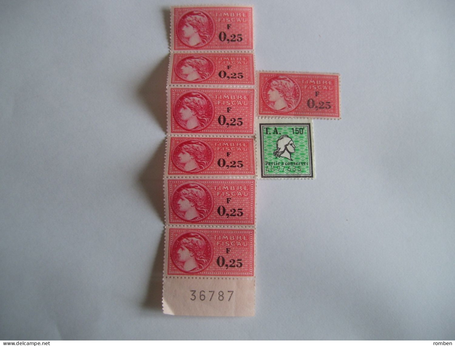 LOT 7 TIMBRES FISCAUX 0,25 F NEUFS NON OBLITERES REPUBLIQUE ( TIMBRE FISCAL NON OBLITERE) + T.A 150 F PARTIE A CONSERVER - Timbres