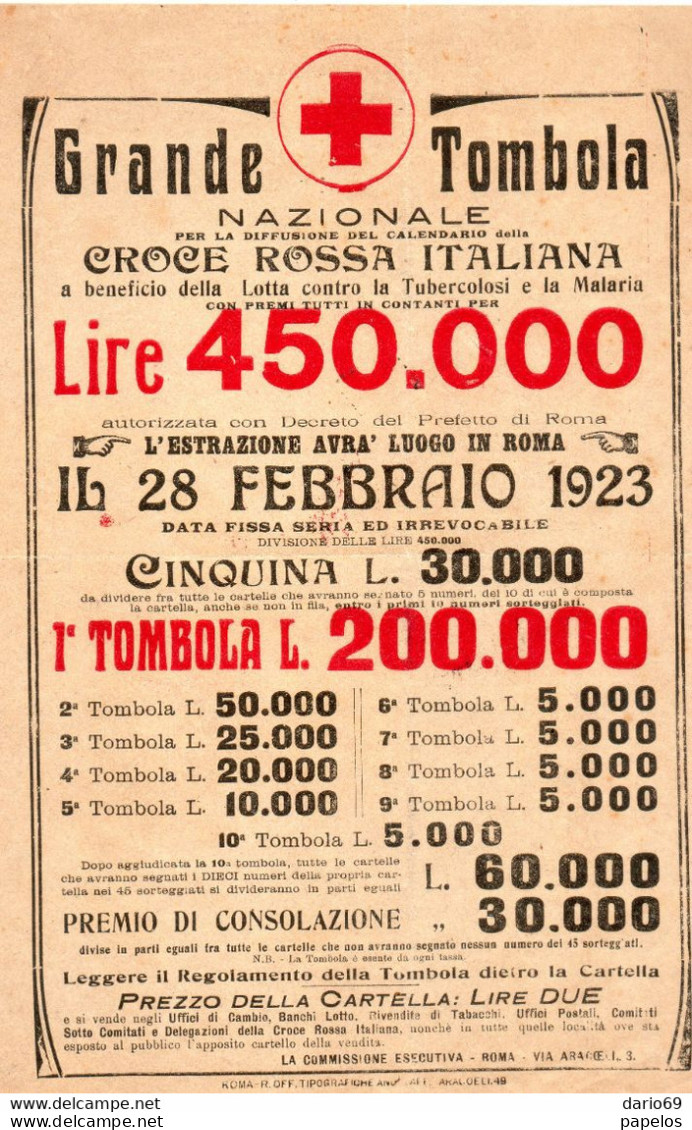 1923 CROCE ROSA  GRANDE TOMBOLA - Posters